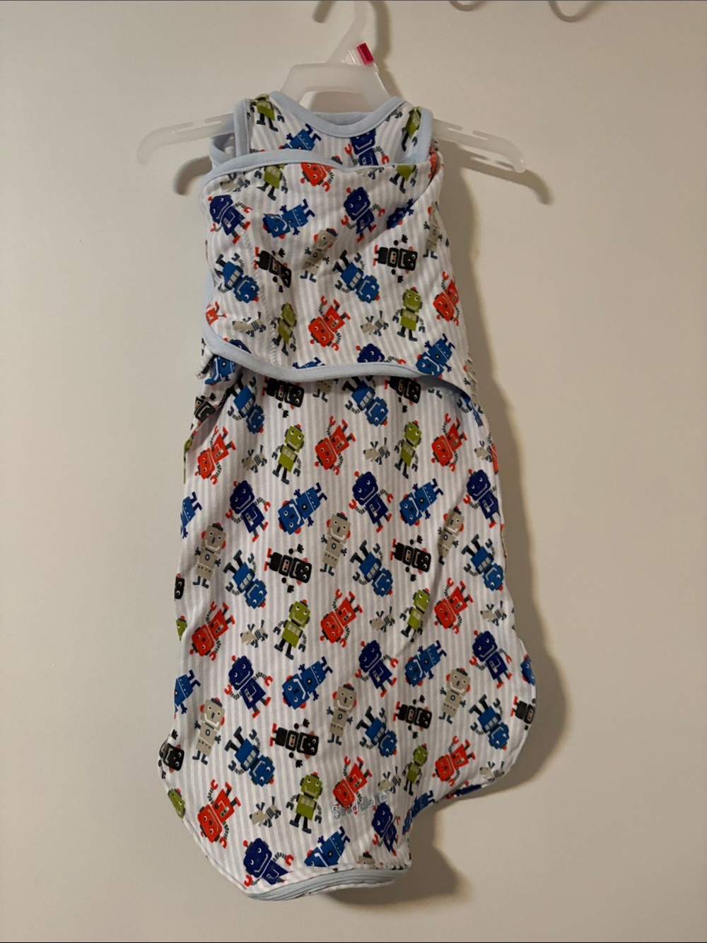 Unbranded White Baby Swaddle Sack with Colorful Robot Print